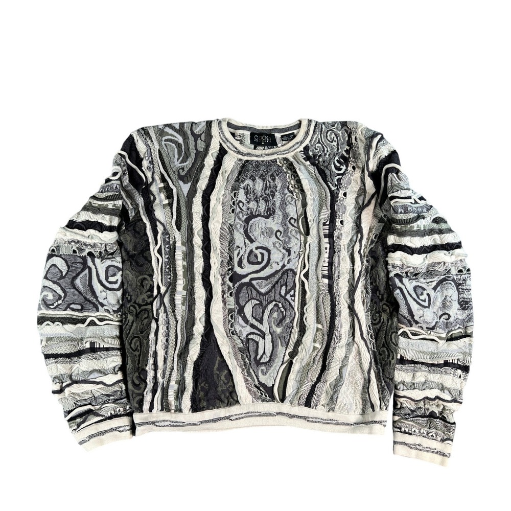 Coogi 3D Knit Sweater Womens 2XL Grey Black White Abstract Mercerized Cotton